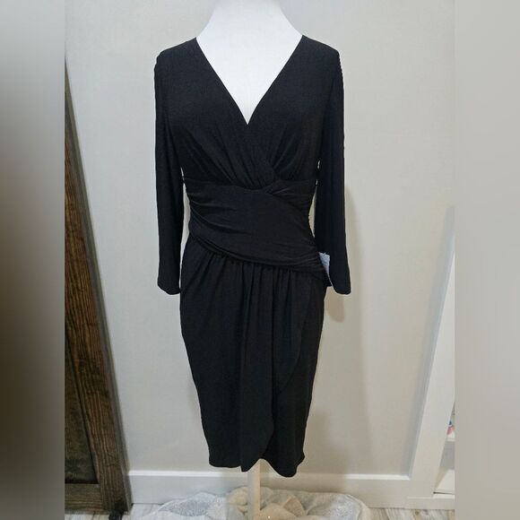 Eliza J Wrap Front Tulip Hem Cocktail Dress NWT size 8 Black - Picture 3 of 5